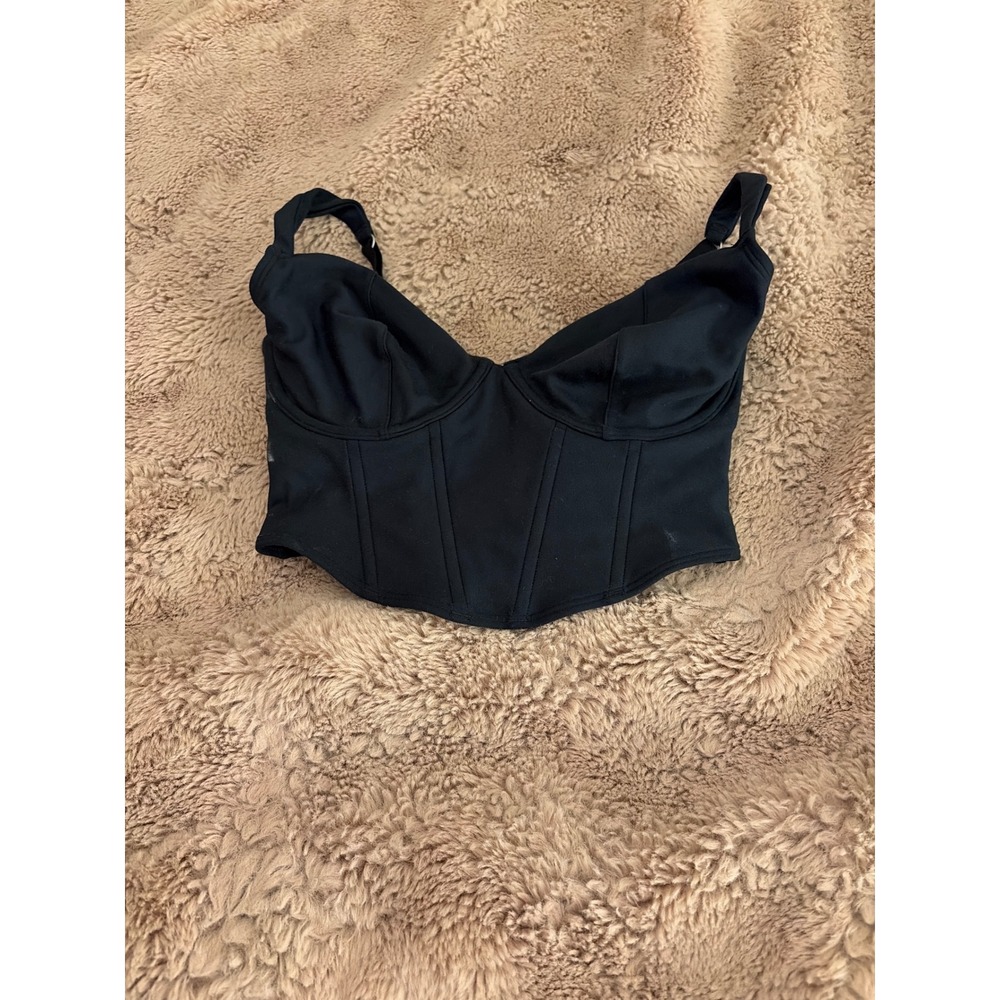 Gilly Hicks Black Corset Crop Top Underwire Boning XS Curvy 510F3974